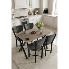 Falez Elma 110X70 cm Masa Takımı 4 Sandalyeli Modern Mutfak Balkon Kafe Yemek Masası Seti Traverten - Antrasit 9887