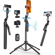Profesyonel Tripod ve Selfie Çubuğu, 360° Yapay Zeka Yüz Takibi, Aı Hareketle Komut, 1/4 Vidalı, Canlı Yayın, Vlog, Fotoğraf, Uzaktan KUMANDALI,180CM,