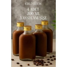 4 Adet Şeffaf Cold Brew Metal Gold Kapaklı Soğuk Kahve Yassı Cam Şişe 200 ml