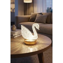 Kristal LED Masa Lambası 3 Renk Işıklı (Kuğu Kristal)