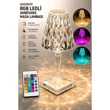 Rgb LED Dekoratif Ambiyans Masa Gece Lambası Uzaktan Kumandalı Şarjlı Dokunmatik Abajur Kristal