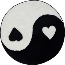 Kalp Yin Yang Halı 35 Inç, Tepeli El Yapımı Yumuşak Trendy Yuvarlak Alan Halı Oturma Odası, Mutfak, Çocuk Oyun Odası, Sevimli Dayanıklı Halı Mat ile T