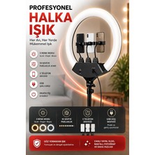 Profesyonel Ring Light LED Halka Işık, 3 Renk Mod, 3 Telefon Tutucu, Uzaktan Kumandal, Canlı Yayın Makyaj Fotoğraf Video Çekim, Siyah