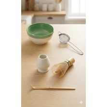 5 Parça Profesyonel Matcha Hazırlama Seti - Çelik Süzgeç, Bambu Çırpıcı, Kase, Tutucu ve Kaşık