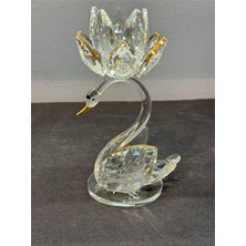 Peramari Dekoratif Kristal Cam Tekli Lotus Kuğulu Şamdan Gold Gold 16 x 23