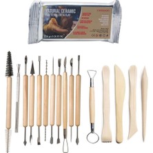 Hava ile Kuruyan Doğal Seramik Kil 250 gr + 16 Parça Şekillendirme Alet Seti | Pişmeyen, Heykel ve Hobi Terracotta Kili