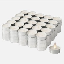 Beyaz Tea Light Mum, 50 Adet, Alüminyum Kap, 38 mm Çap, 4 Saat Yanma Süresi