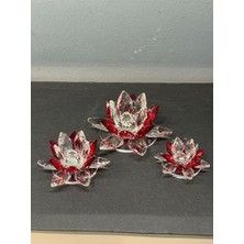 Peramari Dekoratif Kristal Cam Üçlü Cam Lotus Mumluk Kırmızı Kırmızı 34 x 48