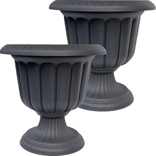 2 Adet Plastik Ayaklı Saksı Seti 6 Lt Iç ve Dış Mekan Çiçek Saksısı 30X29 cm Antrasit Gri