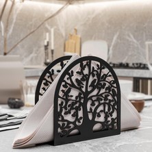 Ağaç ve Kuş Restoran, Mutfak, Cafe Metal Peçetelik, Kağıt Peçete, Kumaş Peçete Mendil Tutucu, Siyah Sofra Yemek Peçetelik