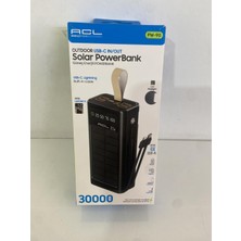 Acl Pw-90 Outdoor Solar Powerbank 30000MAH Usb-C Giriş/çıkış | 4x Usb-A Çıkış, LED El Feneri, Dahili Kablo, 2 Yıl Garanti, LCD Ekran