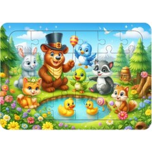 Sevimli Dostlar 24 Parça 29X18CM Eğitici-Öğretici Sağlıklı Ahşap Çocuk Puzzle Yapboz Serisi Tekli (Sevimli Hayvanlar)