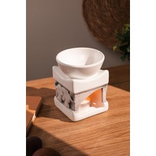Love Bundles Fil Desenli | Seramik El Yapımı Buhurdanlık | Mumluk | Dekoratif Buhardanlık (1 Tealight Mum Ile) Beyaz