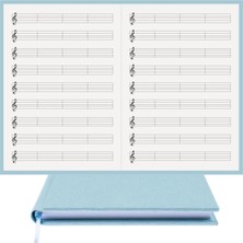 Müzik Nota Defteri - (Sol Anahtarlı 4 Kesik Çizgi)% 100 El Yapımı, El Dikişi, Kumaş Ciltleme A/5 - Mavi