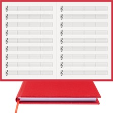 Müzik Nota Defteri - (Sol Anahtarlı 4 Kesik Çizgi)% 100 El Yapımı, El Dikişi, Gerçek Cilt Bezi A/5 - Kırmızı