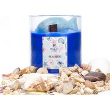 Büyük Üfleme Cam Balık Dekorlu Saks Mavisi Ocean Breeze Kokulu Vegan Mum (380 Gr)