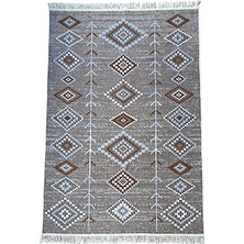Kilim Çift Taraflı Kullanılabilir Makinede Yıkanabilir Dokuma Kilim Kahverengi- Krem
