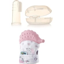 Diş Kaşıyıcı Eldiven Kirpi Pembe + Bebek Parmak Diş Fırçası, Saklama Kutulu, Doğumdan Itibaren