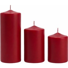 3'lü Kırmızı Silindir Mum Seti, Içten Yanan Dekoratif Blok Mumlar, Küçük 7x7 Cm, Orta 7X10 Cm, Büyük 7X15 Cm, Uzun Süre Yanış, Kokusu Olmayan Şık Mum
