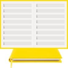 Gitar Nota Defteri - (Tab Anahtarlı Sol Kesik Çizgili)% 100 El Yapımı, El Dikişi, (Iplik Dikiş) Gerçek Cilt Bezi A/5 - Sarı