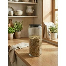 Metal Vakum Kapaklı Cam Saklama Kabı, Şeffaf, 1350 Ml, 20CM Yükseklik, 9cm Genişlik