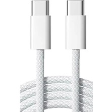6A 66W Apple Iphone 15 Uyumlu Type-C To Type-C Örgülü Hızlı Data ve Şarj Kablosu Beyaz