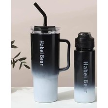2'li Matara Seti 1500 ml + 900 Ml, Pipetli Kapaklı Su Şişesi, Siyah