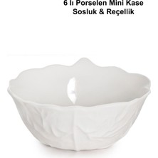 6'li Porselen Mini Kase Seti Yaprak Model Çerezlik, Reçellik, Sosluk