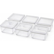 6'li Kare Contalı Kahvaltılık Seti, Şeffaf Mika Erzak Saklama Kabı, Kapaklı Mini Gıda Kabı, Peynir Zeytin Reçel Kuruyemiş Baharat Kabı, 9 x 9 x 5,5 cm