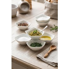 Mini Kare Kahvaltılık Kase 6'li Set – Porselen Çerezlik Sosluk Sunum Kasesi 688