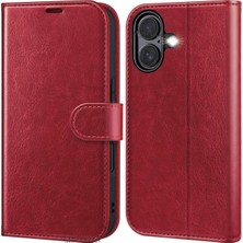 Iphone 16 Kılıf 360 Tam Kaplar Deri Dokulu Kapaklı Cüzdanlı Kartlıklı Standlı Kartvizitli Kapak, Kırmızı, Tek Ebat, Trends-16-Red