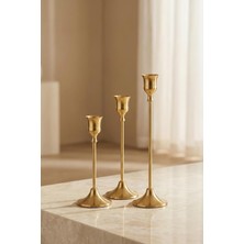 Vintage Metal Şamdan 3'lü Set, Altın Renk, Paslanmaz Çelik, Çizilmeye Dayanıklı, Dekoratif Mumluk, Minimalist Tema