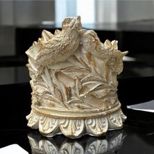 Peramari Dekoratif Polyester Kuşlu Şamdan Mumluk Krem Eskitme 11X11X10 cm Krem 11 x 11