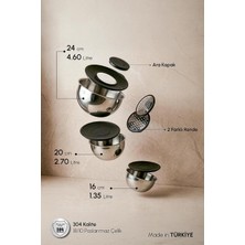 Mixmate 9 Parça Rendeli Paslanmaz Çelik Karıştırma ve Saklama Kabı Seti (16-20-24 Cm) Metal