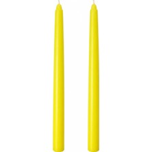 2'li Sarı Şamdan Mum Seti 25 cm – Dekoratif Ince Şamdan Mum, Kokusuz Parafin WAX,%100 Pamuk Fitil, El Döküm, Uzun Süre Yanma (~10 Saat), Şık Sofra, Da