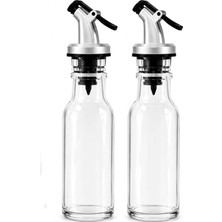 2'li Cam Yağlık Sirkelik Seti, 300 ml x 2, Akış Kontrollü Kapaklı Zeytinyağı ve Sirke Şişesi, Salata Sosu ve Sıvı Baharat Sunum Seti, Şeffaf