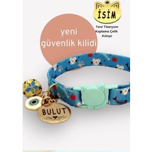 Güvenlik Kilitli Kedi Tasması, Isimli Kedi Tasması, Kedi Isimlik, Kedi Künyesi, Safety Click Desen 10-Standart