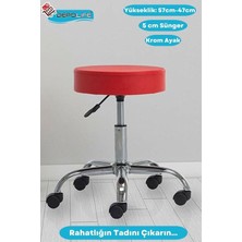 Döner Ofis Kasiyer Taburesi Tekerlekli Deri Döşeme Oturak Eczane Laboratuvar Büro Çalışma Koltuğu, Kırmızık