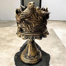 Peramari Dekoratif Polyester Kuşlu Ayaklı Şamdan Mumluk Gold Eskitme 23X11X10 cm Sarı 17 x 23