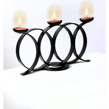 Bundera Siyah Halkalı Model Dekoratif Mumluk Metal Ferforje Şamdan Mumluk Tealight (Mum Dahil)