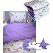 ÖZEL%100 Pamuklu 60X120 Mobilya Beşik Uyku Seti Karaca Mor (10 Parça)