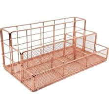 Rose Gold Metal Mesh Masaüstü Organizer Çok Bölmeli 27X14X11 cm