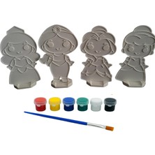 4'lü Prenses Boyama Seti – 3D Baskı Boyanabilir Figürler + 6'li Boya ve Fırça