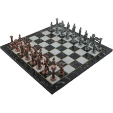 Metal Satranç Takımı/seti,büyük,pegasus, Antik, Katlanır Mermer Desenli Satranç Tahtası