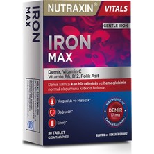 Nutraxin Iron Max 30 Tablet – Demir, C Vitamini, Folik Asit ve B12 Vitamini Içeren Takviye