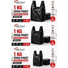 Siyah Kalın Poşet 3'lü Set (Küçük, Orta, Büyük) 3 kg Market Manav Poşeti Hışır Atlet Poşet Çöp Poşeti