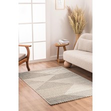Retro Krem Bej Geometrik Desenli Tozumaz Salon Koridor Balkon Teras Bahçe Oturma Odası Halısı 19270A, 120 x 180