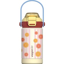 360 ml Çocuk Termosu Tek Kapak Çift Kullanım Pipetli Rahat Içim Kulplu Paslanmaz Çelik Termos 1104-360ML Turuncu