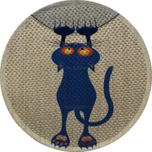 Desenli Çift Taraflı Kedi Tırmalama Paspası Yuvarlak Blue Cat 36 * 36 cm