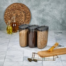 3'lü Set Sızdırmaz Vakum Kapaklı Oval Kristal Erzak Saklama Kabı, Mutfak Için Kuru Gıda ve Bakliyat Düzenleyici, 3 x 1300 ml (Antrasit)